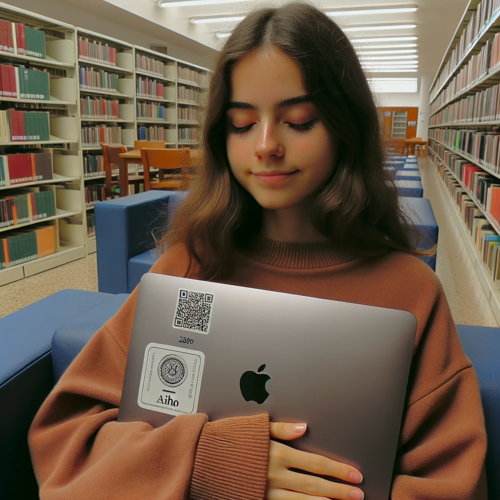 Estudiante utilizando un MacBook Air M1 en una biblioteca