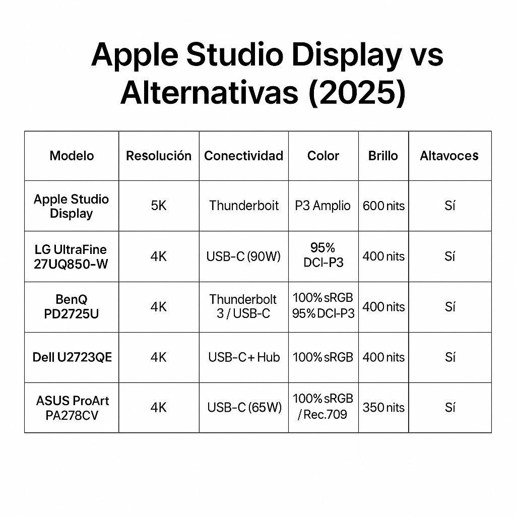 Tabla comparativa de alternativas al Apple Studio Display